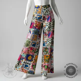 Bomullstyg SATIN Summer patchwork digital print