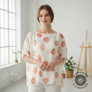 Dubbelgasväv/muslin Strawberries digital print