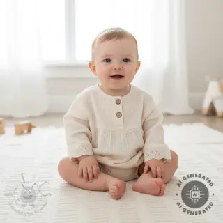 Dubbelgasväv/muslin BORDER Helene natural