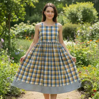 Dubbelgasväv/muslin DOUBLE SIDED Summer Check