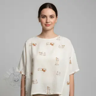 Dubbelgasväv/muslin EMBROIDERY Dogs ecru