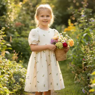 Dubbelgasväv/muslin EMBROIDERY Fruit green SIMPLY NATURAL