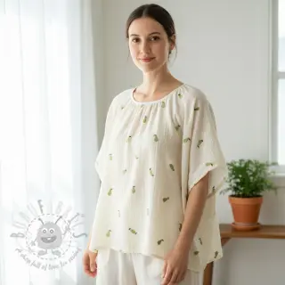 Dubbelgasväv/muslin EMBROIDERY Fruit green SIMPLY NATURAL