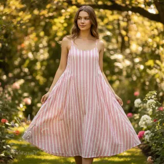 Dubbelgasväv/muslin YARN DYED Stripe in stripe pink