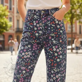 Bomullstyg JEANS Flowers