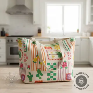 Dekorationstyg Linenlook Pura Vida Patch digital print