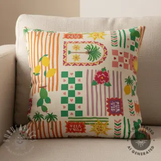 Dekorationstyg Linenlook Pura Vida Patch digital print