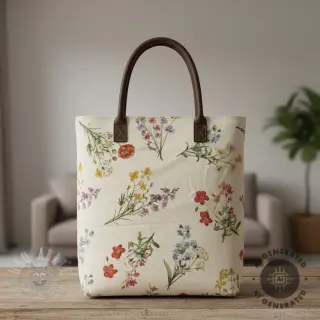 Dekorationstyg Linenlook Delicate Floral Field digital print
