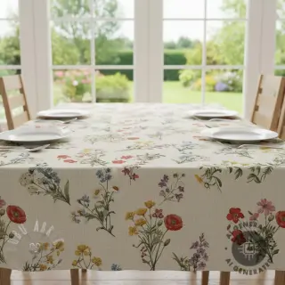 Dekorationstyg Linenlook Delicate Floral Field digital print