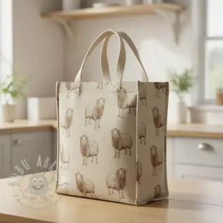 Dekorationstyg Linenlook Pen Drawing Sheep digital print