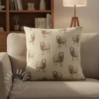 Dekorationstyg Linenlook Pen Drawing Sheep digital print