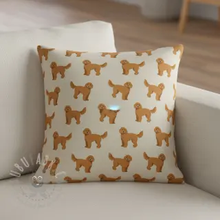 Dekorationstyg Linenlook Labradoodle Dog Love digital print