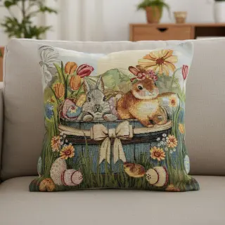 Dekoračná látka GOBELIN PREMIUM Floral Easter Bunny PANEL