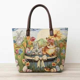 Dekoračná látka GOBELIN PREMIUM Floral Easter Bunny PANEL