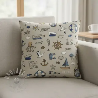 Dekorationstyg Linenlook premium Nautical Doodle