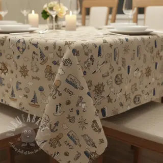 Dekorationstyg Linenlook premium Nautical Doodle