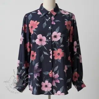 Bomullstyg VISCOSE Flowers navy digital print