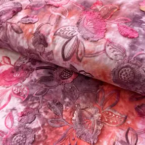 Bavlnená látka TIE DYE EMBROIDERY Flora design D