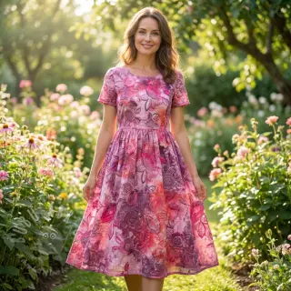 Bomullstyg TIE DYE EMBROIDERY Flora design D