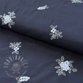 Bomullstyg VOILE EMBROIDERY Flowers navy