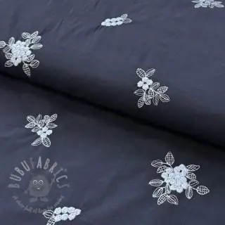 Bomullstyg VOILE EMBROIDERY Flowers navy