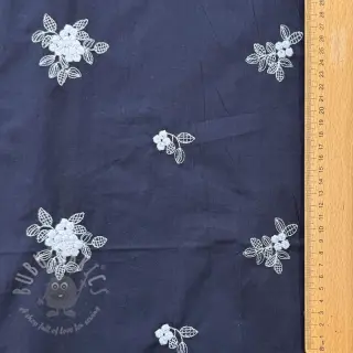 Bomullstyg VOILE EMBROIDERY Flowers navy