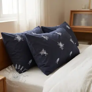 Bomullstyg VOILE EMBROIDERY Flowers navy