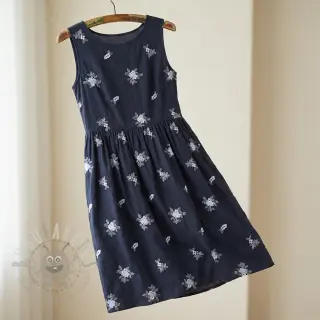 Bomullstyg VOILE EMBROIDERY Flowers navy