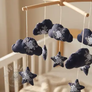 Bomullstyg VOILE EMBROIDERY Flowers navy