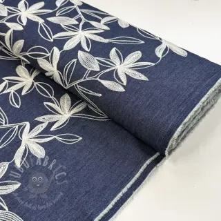 Bomullstyg JEANS Embroidery Flowers white