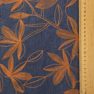 Bavlnená látka JEANS Embroidery Flowers camel