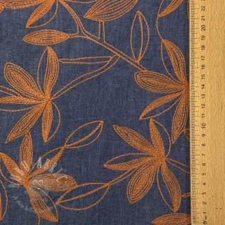 Bomullstyg JEANS Embroidery Flowers camel