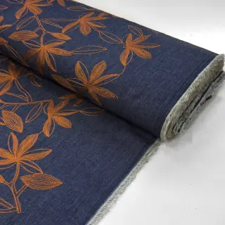 Bavlnená látka JEANS Embroidery Flowers camel