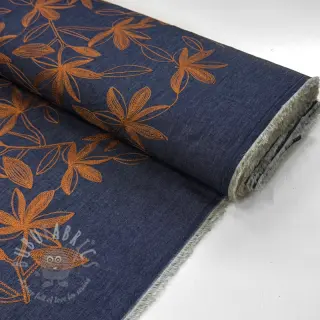 Bomullstyg JEANS Embroidery Flowers camel