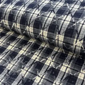 Bomullstyg YARN DYED BRUSHED Check EMBROIDERY navy