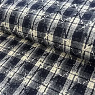Bomullstyg YARN DYED BRUSHED Check EMBROIDERY navy