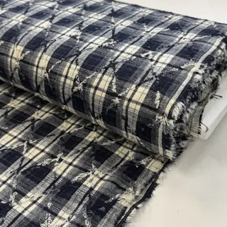 Bavlnená látka YARN DYED BRUSHED Check EMBROIDERY navy