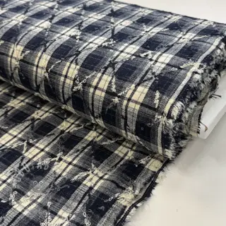 Bomullstyg YARN DYED BRUSHED Check EMBROIDERY navy