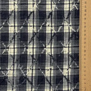Bomullstyg YARN DYED BRUSHED Check EMBROIDERY navy