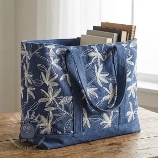 Bomullstyg JEANS Embroidery Flowers white