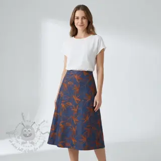 Bomullstyg JEANS Embroidery Flowers camel