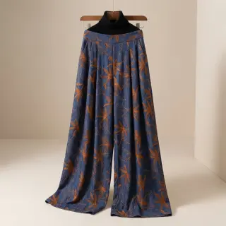Bavlnená látka JEANS Embroidery Flowers camel