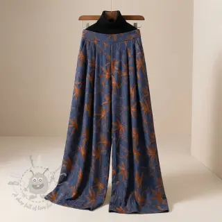 Bomullstyg JEANS Embroidery Flowers camel