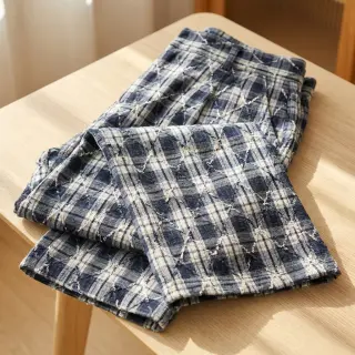 Bavlnená látka YARN DYED BRUSHED Check EMBROIDERY navy
