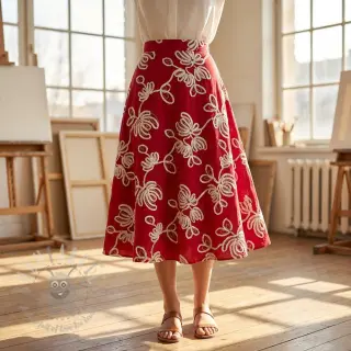 Bomullstyg EMBROIDERY Loom En Light red