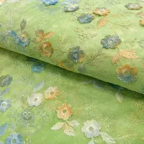 Bomullstyg TIE DYE EMBROIDERY Poppy design V