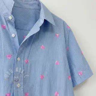 Bomullstyg Stripes Sequins Hearts blue