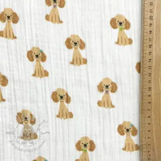 Dubbelgasväv/muslin Dogs white digital print