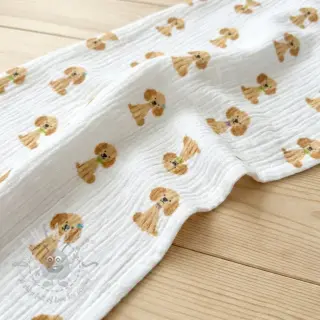 Dubbelgasväv/muslin Dogs white digital print