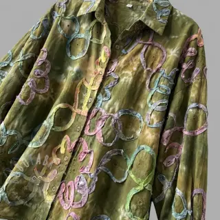Bomullstyg TIE DYE EMBROIDERY Elise tape design A